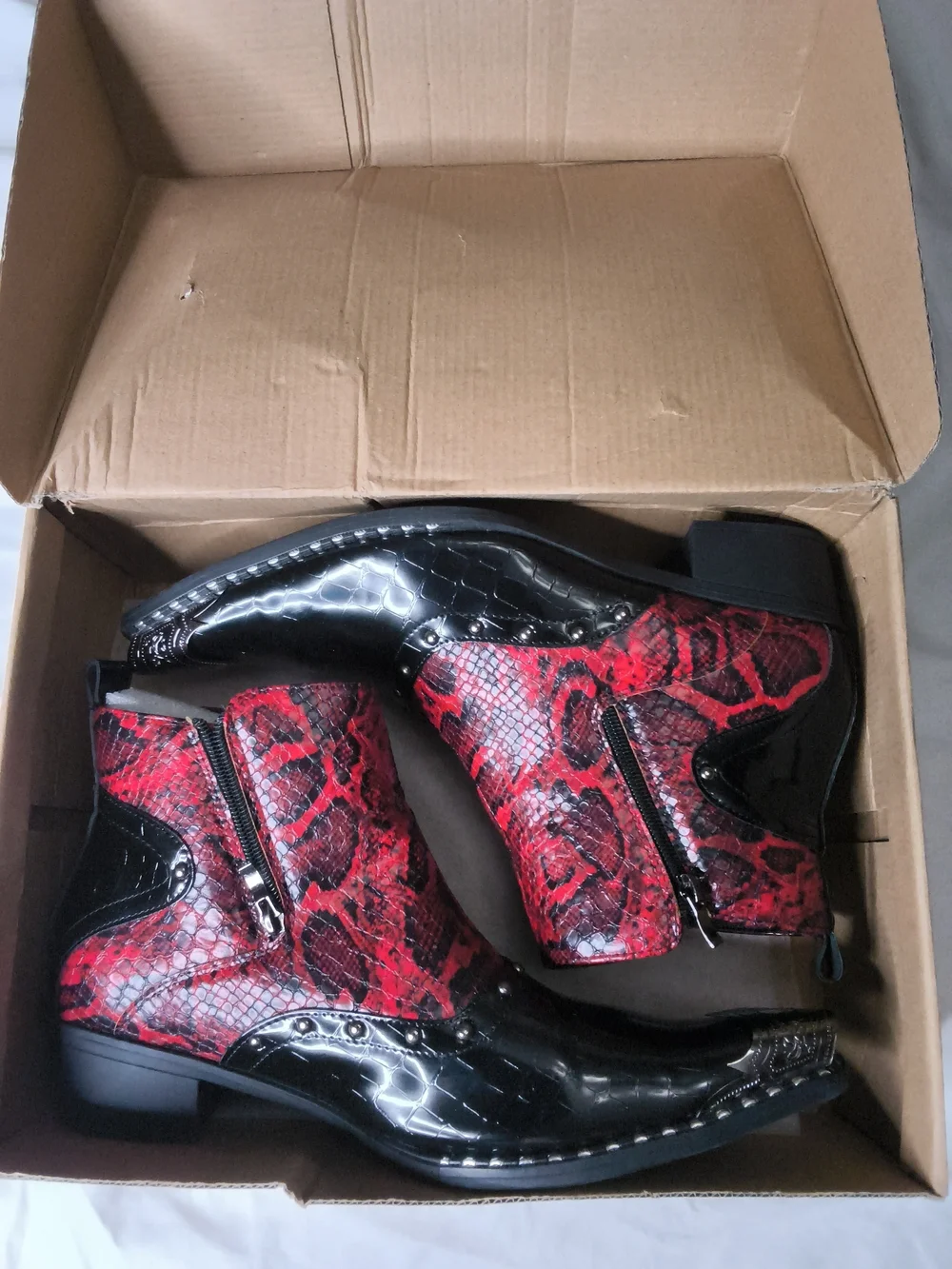 Red Snakeskin and Black Patent Men's Ankle Boots
